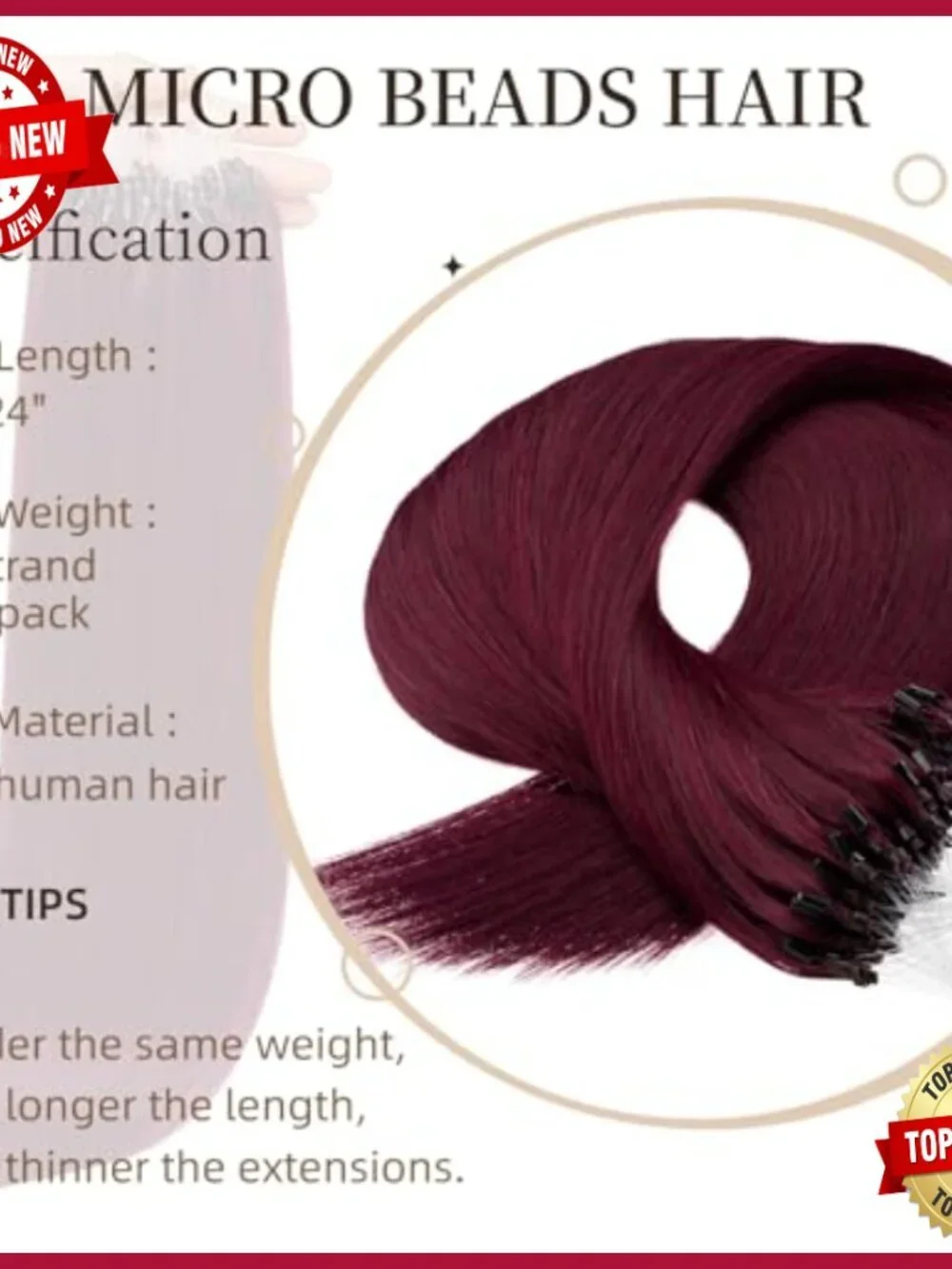 24 Inch Human Hair Micro Bead Extensions Straight Natural Long 50g